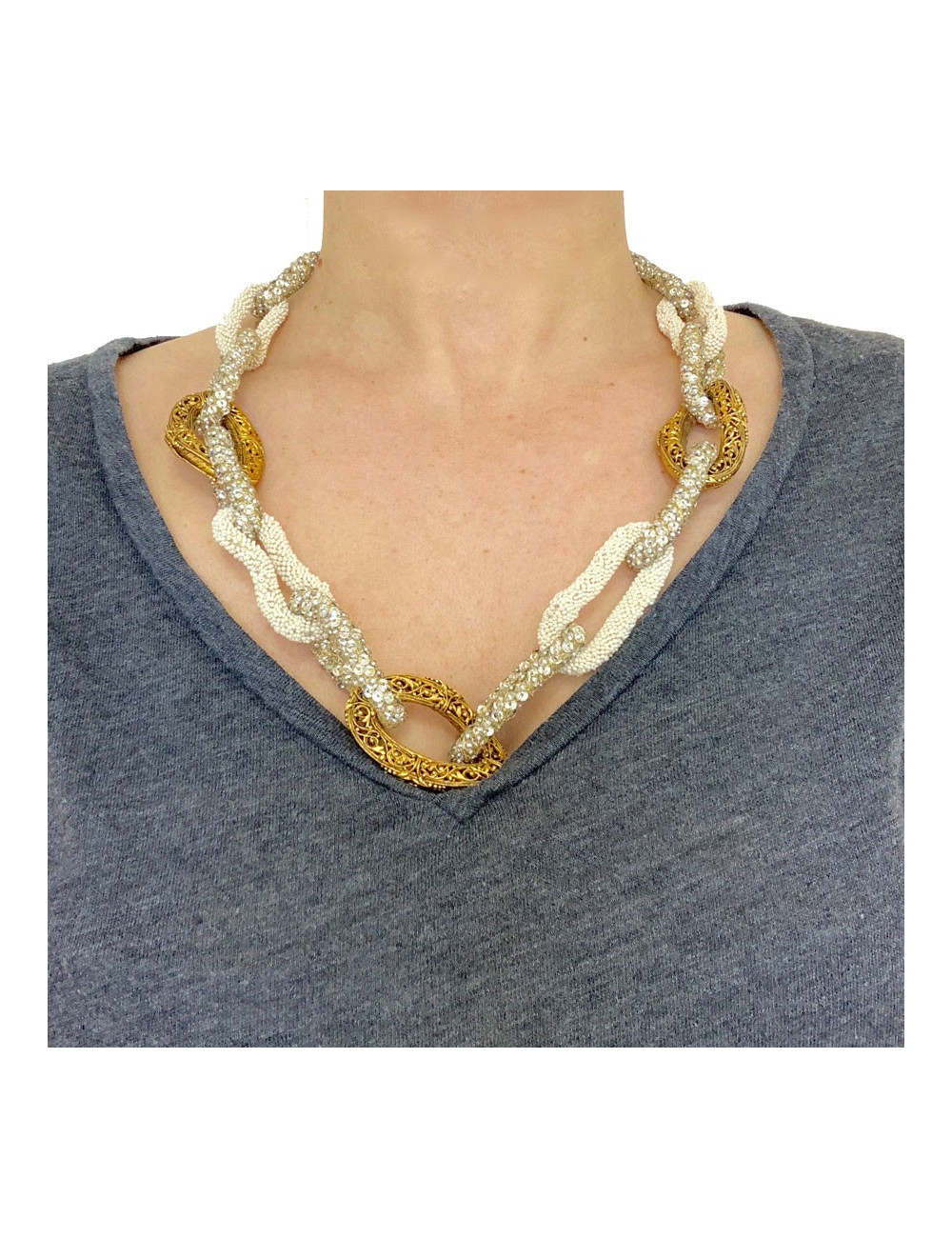 Collier chaine dorée/perles