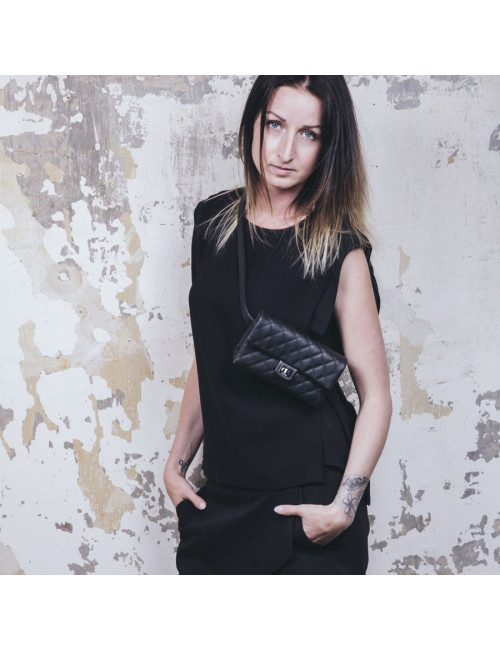 Ceinture banane CHANEL cuir caviar noir