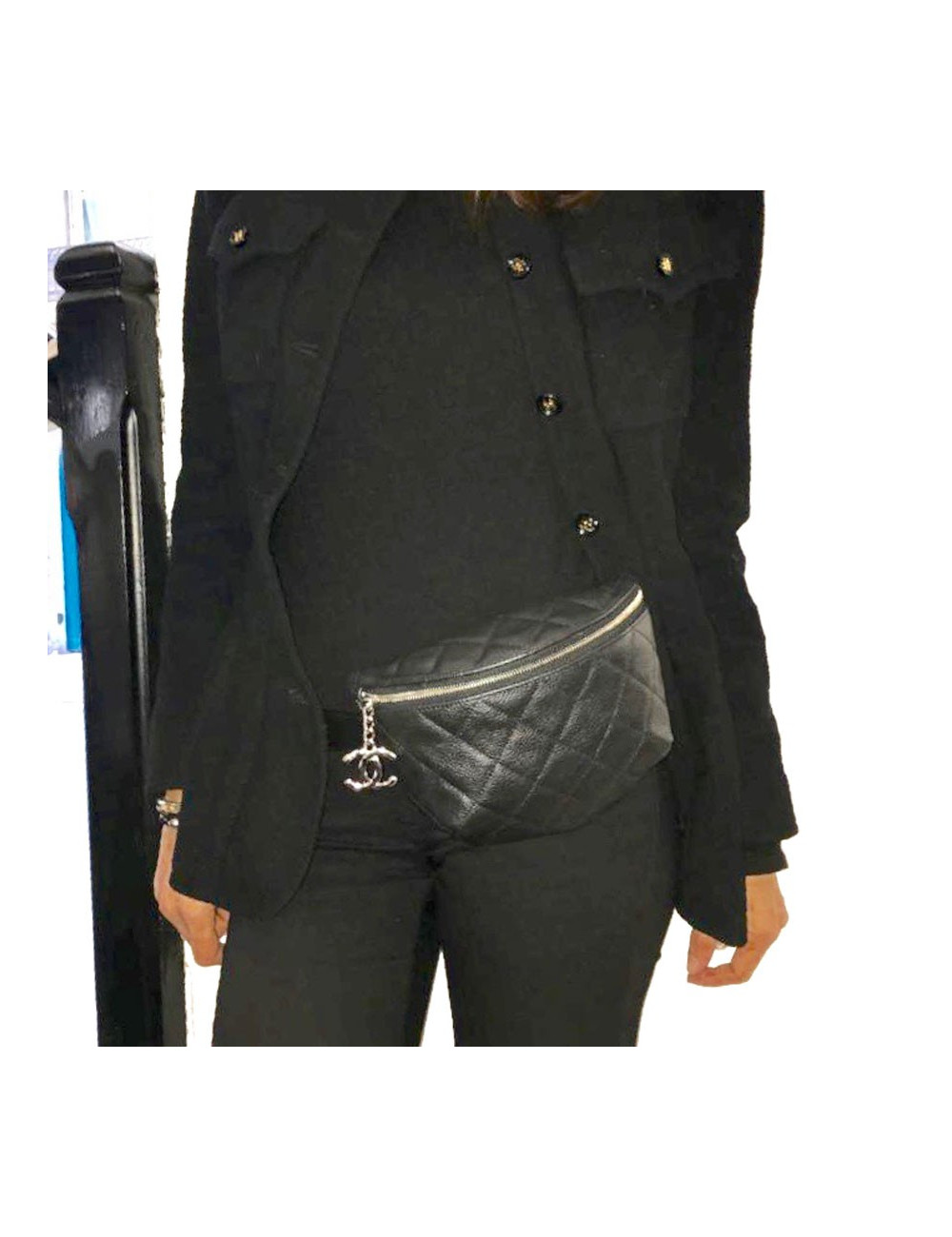 Ceinture banane CHANEL cuir grainé noir