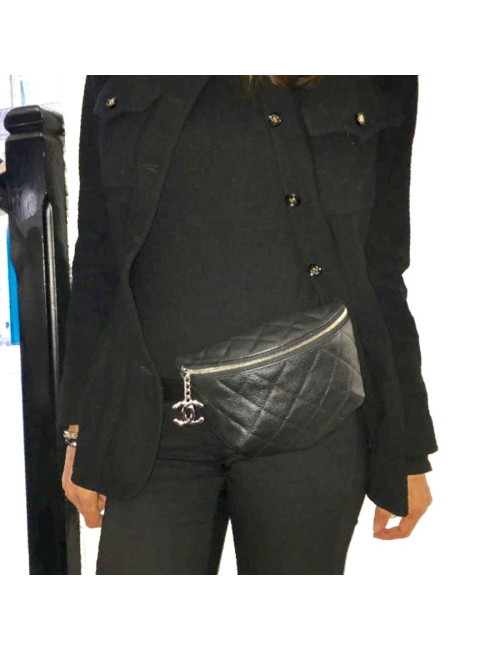 Ceinture banane CHANEL cuir grainé noir