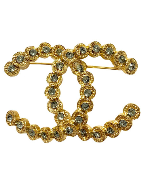 Broche CC CHANEL strass gris