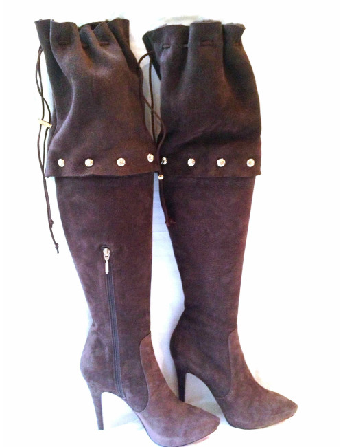 Bottes CESARE PACIOTTI à talons en veau velours marron 