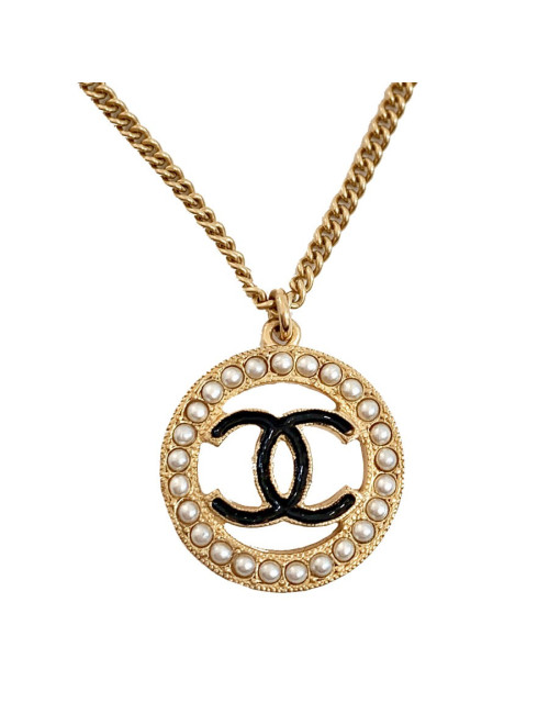 Collier CC doré CHANEL perles et résine noire