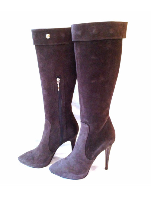 Bottes CESARE PACIOTTI à talons en veau velours marron 