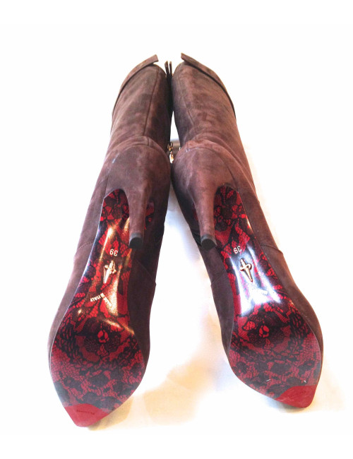 Bottes CESARE PACIOTTI à talons en veau velours marron 