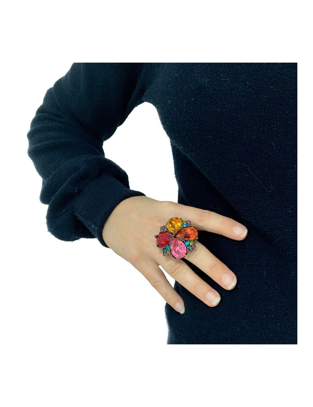Bague YVES SAINT LAURENT strass multicolores T51