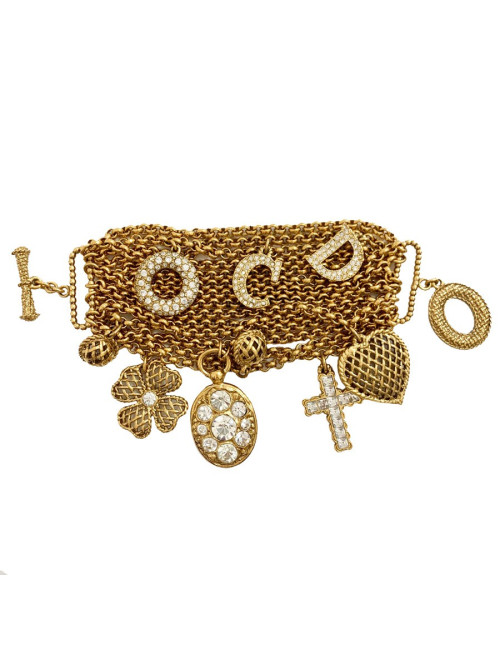 Bracelet charms CHRISTIAN DIOR doré et strass