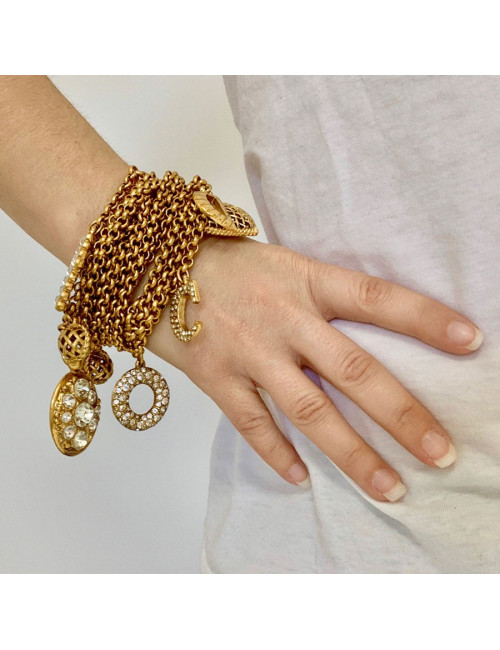 Bracelet charms CHRISTIAN DIOR doré et strass