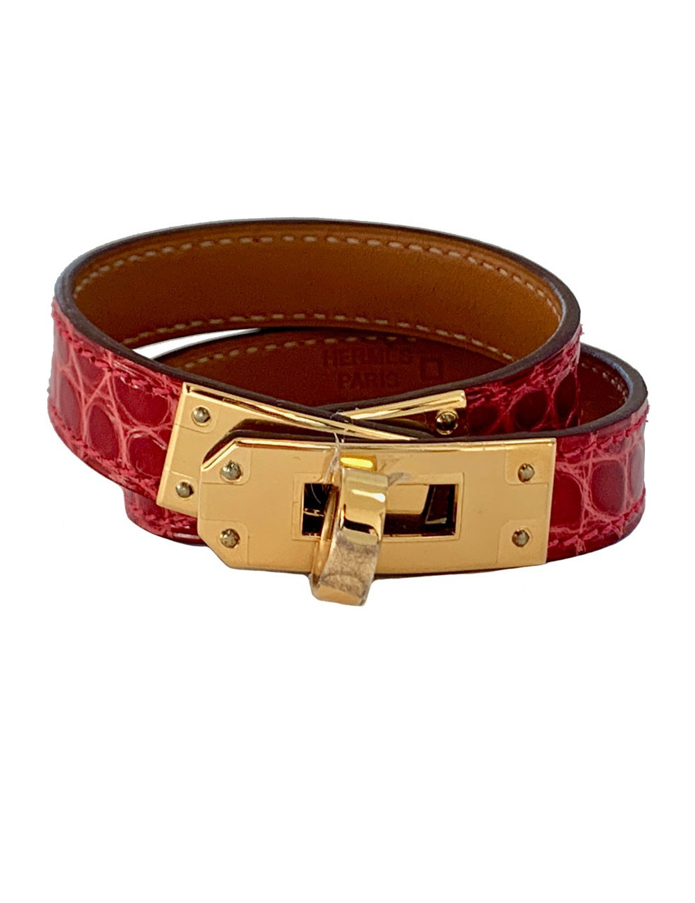 Bracelet HERMES Kelly en alligator rose