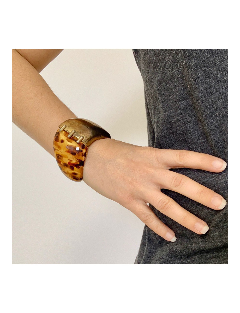 YVES SAINT LAURENT tortoise shell and metal cuff