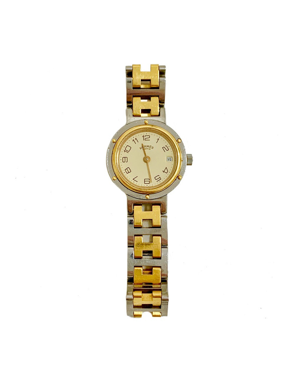 Montre Clipper HERMES femme acier plaqué or