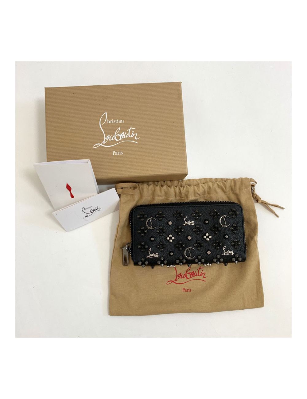 Portefeuille LOUBOUTIN Panettone cuir clouté noir