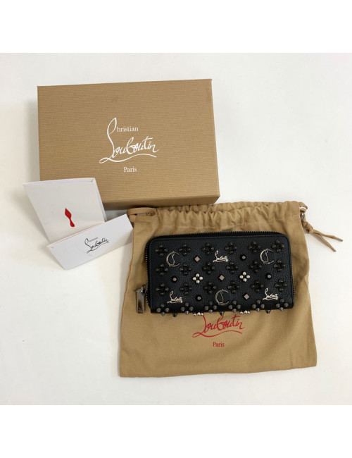 Portefeuille LOUBOUTIN Panettone cuir clouté noir