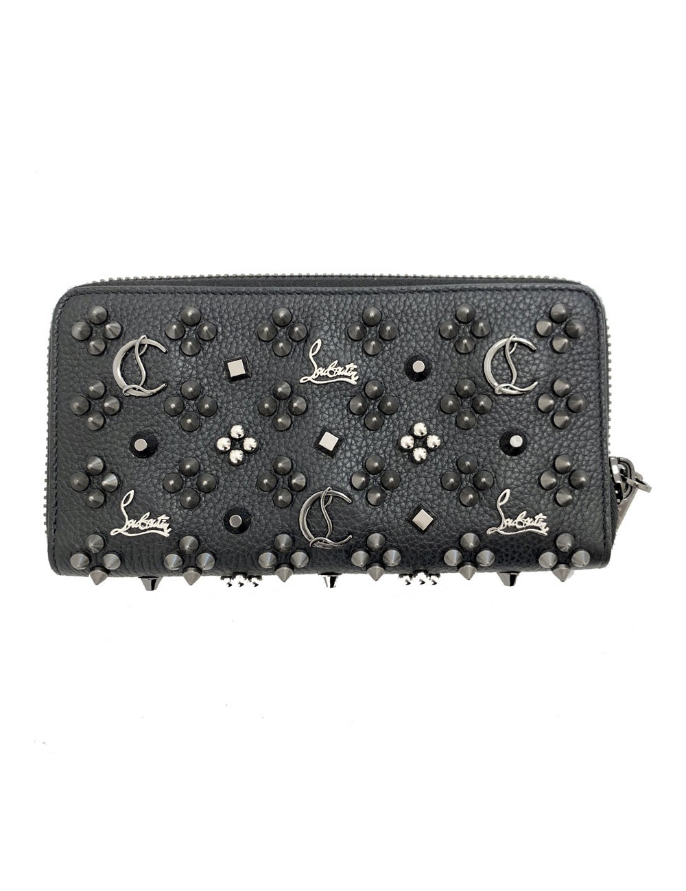 Portefeuille LOUBOUTIN Panettone cuir clouté noir