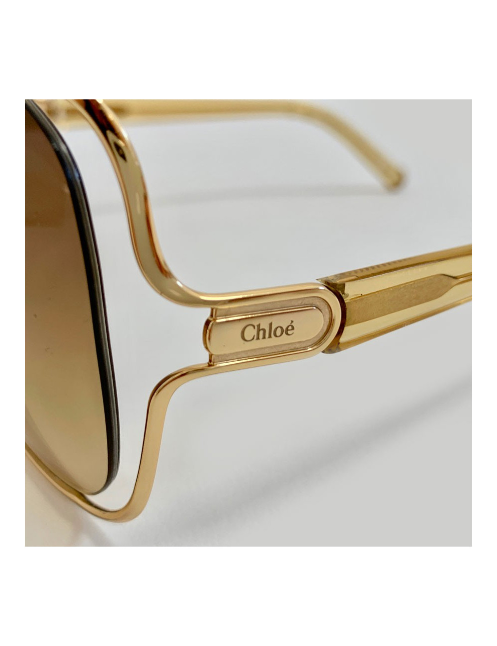 Lunettes de soleil CHLOE oversize carrées en métal doré