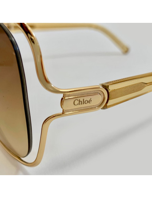 Lunettes de soleil CHLOE oversize carrées en métal doré