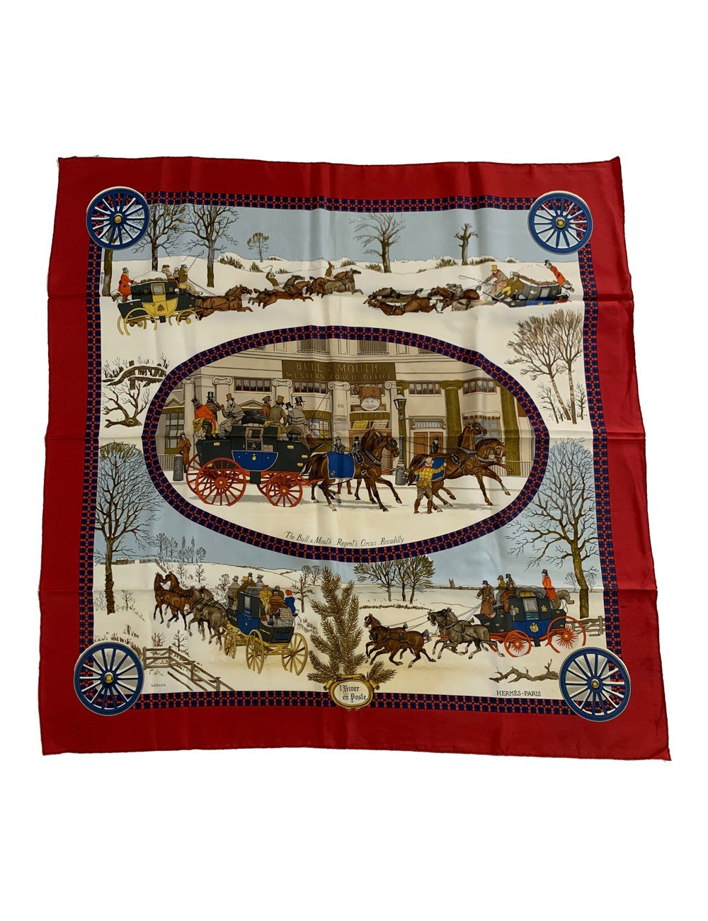 Carré 90 x 90 HERMES "L'hiver en poste"