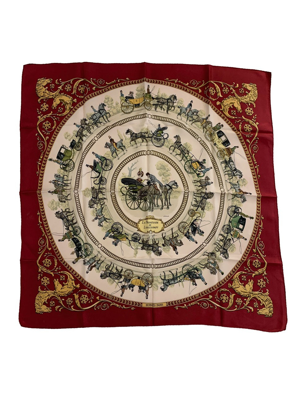 Carré HERMES soie 100 % "Promenade de Longchamps" Vintage