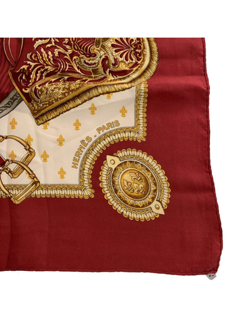 Carré HERMES 'Selles à Housse' en soie rouge vintage
