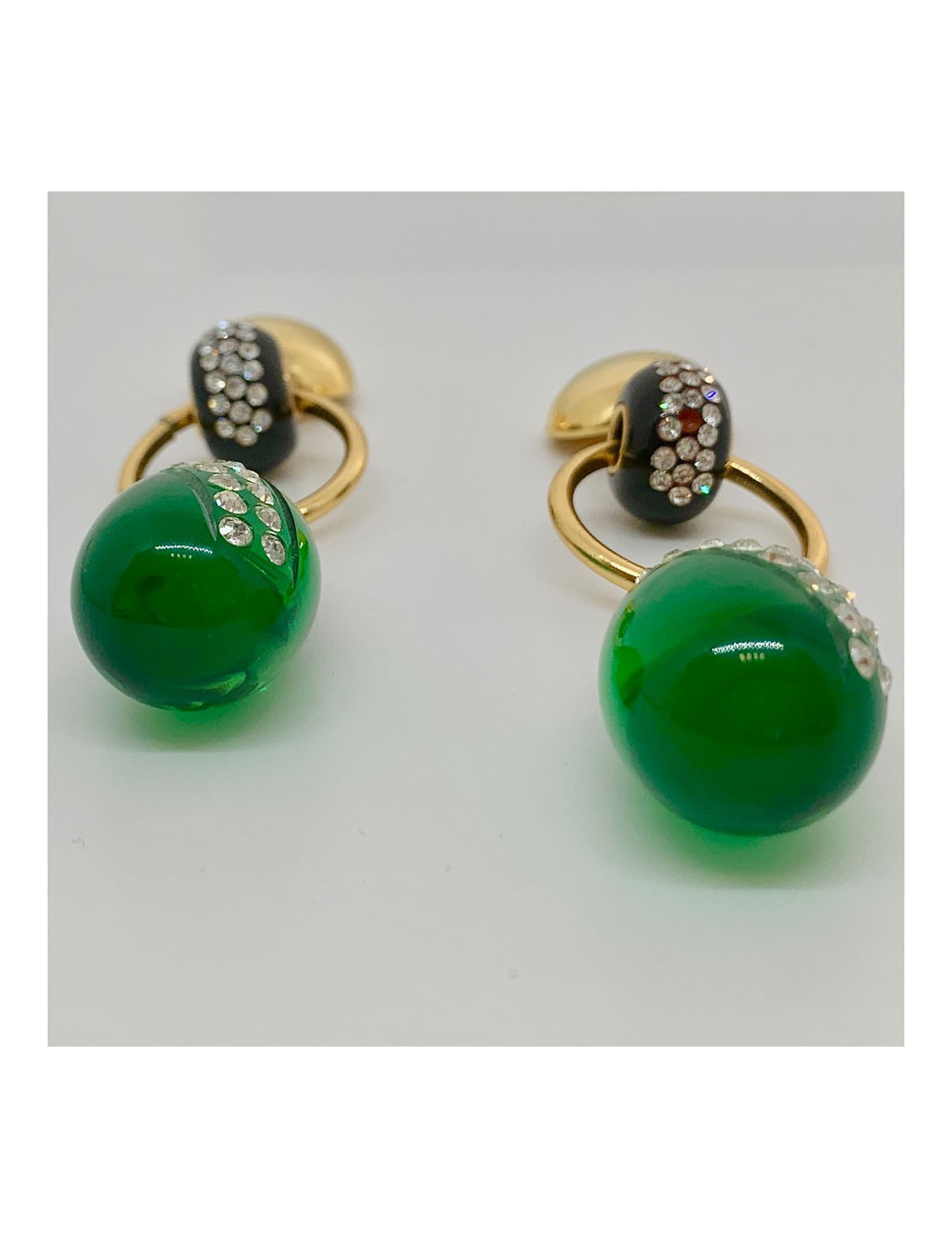 Boucles d'oreille clips pendantes vert émeraude