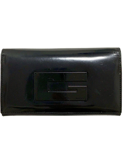 Portefeuille GUCCI cuir verni noir mat