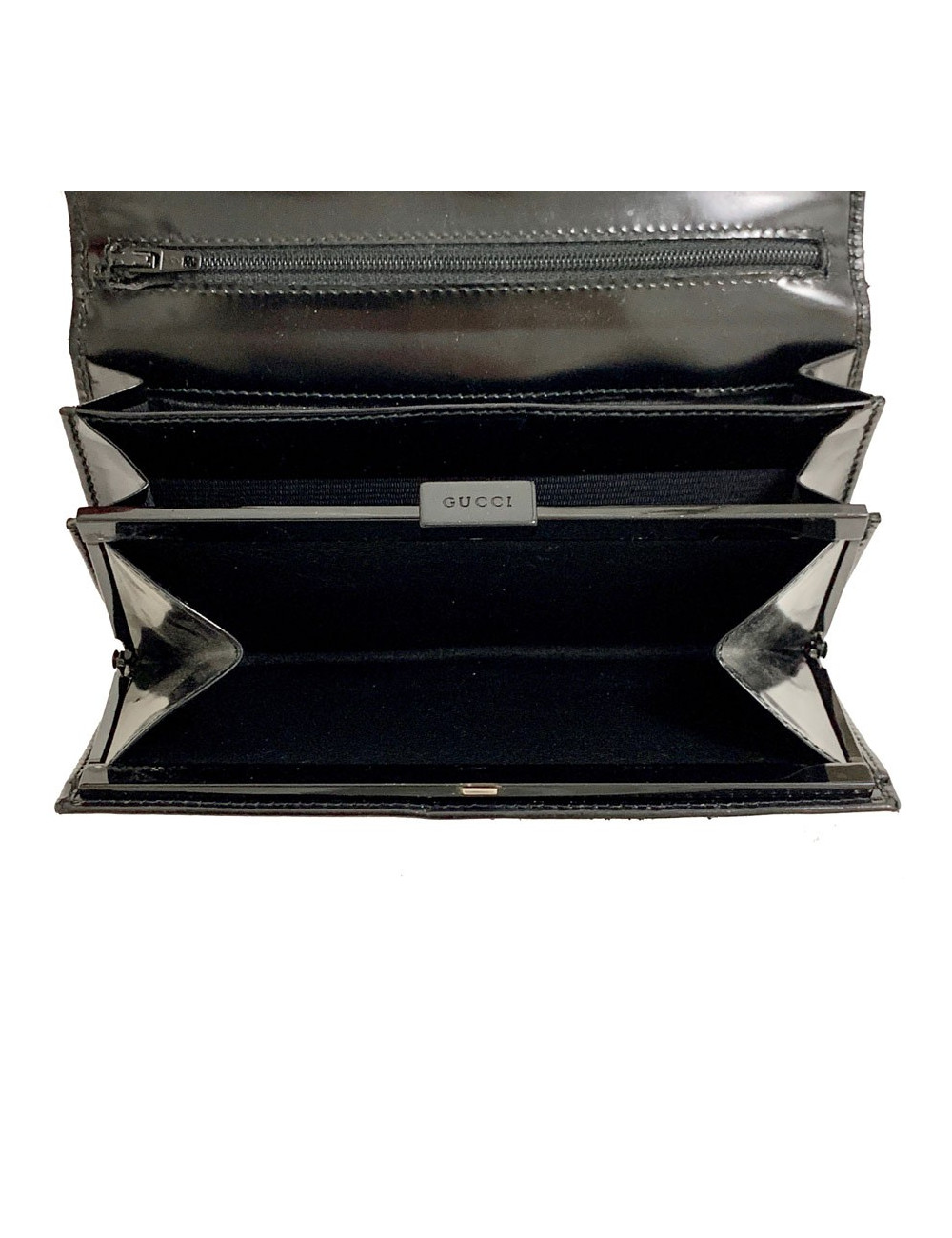 Portefeuille GUCCI cuir verni mat noir