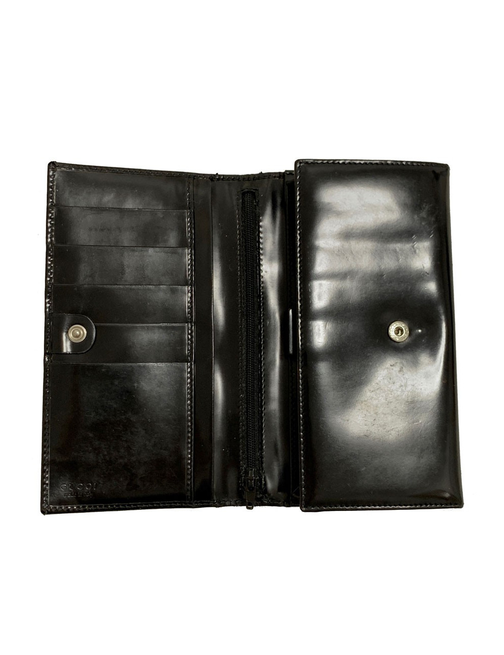 Portefeuille GUCCI cuir verni noir mat