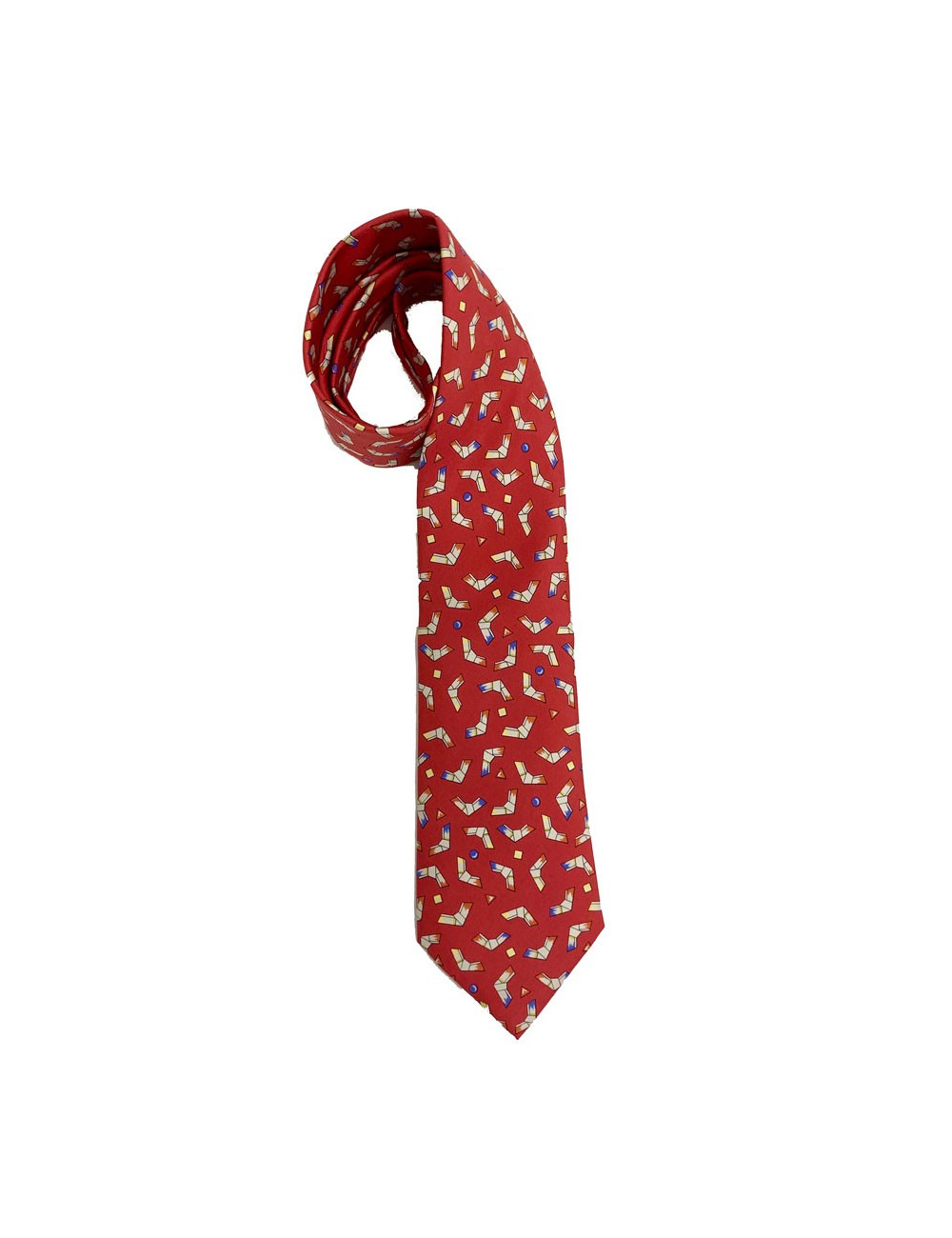 Cravate rouge HERMES motif géométrique en soie vintage