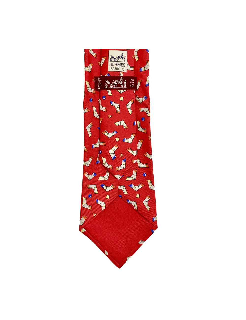 Cravate rouge HERMES motif géométrique en soie vintage