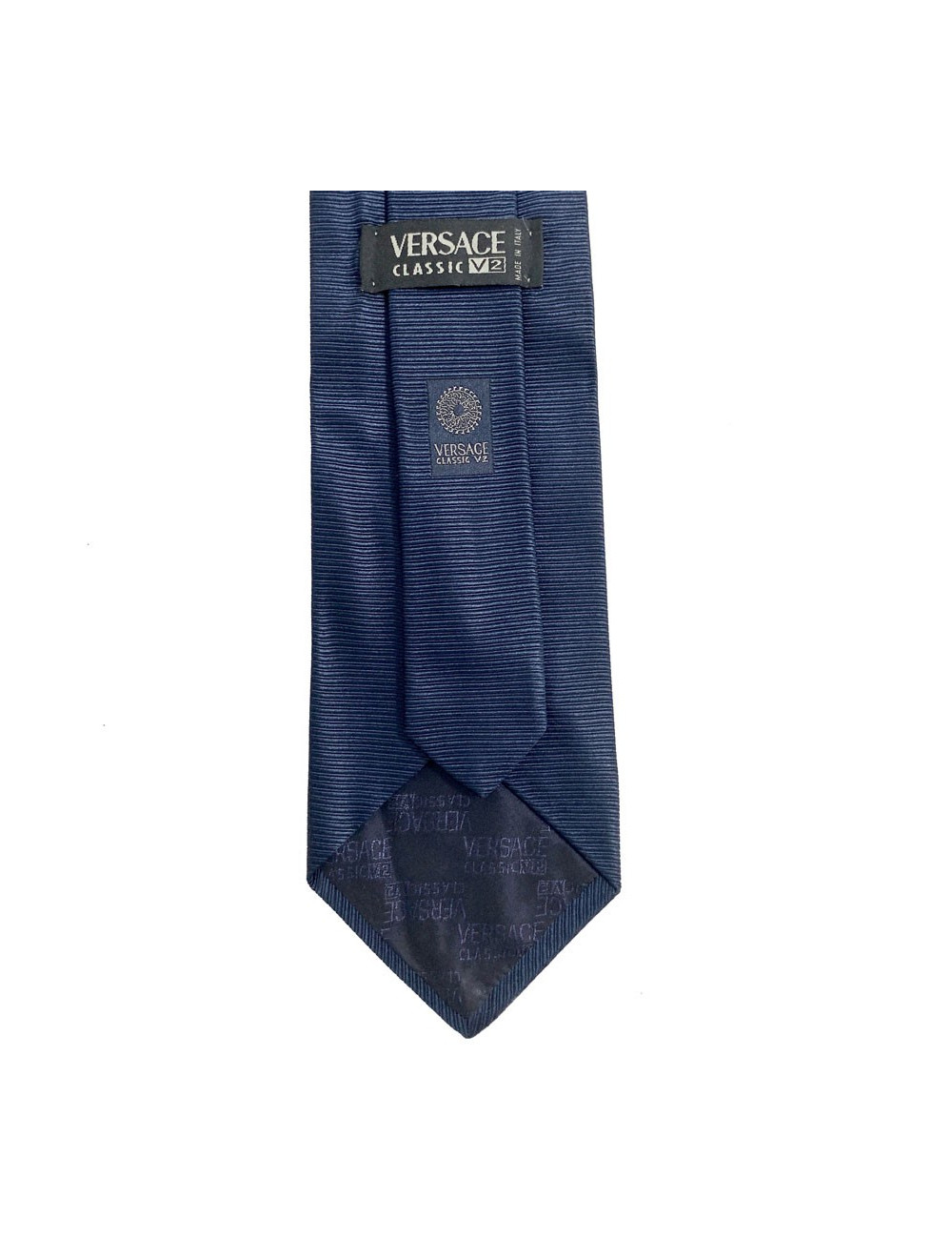 MANQUE PA Cravate VERSACE Classic V2 à rayures en soie bleu foncé