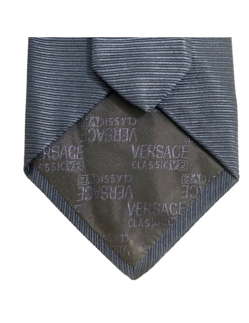MANQUE PA Cravate VERSACE Classic V2 à rayures en soie bleu foncé