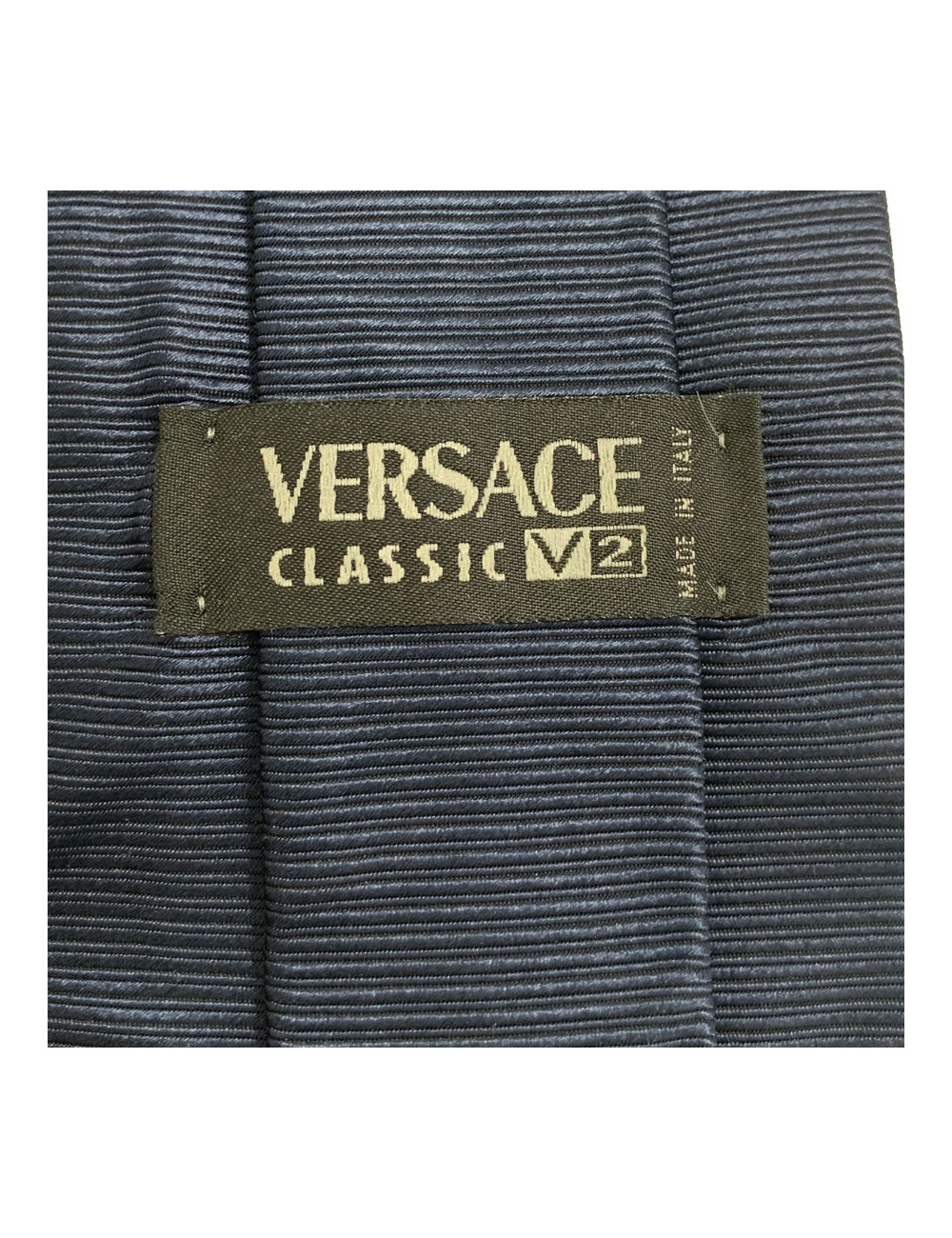 MANQUE PA Cravate VERSACE Classic V2 à rayures en soie bleu foncé