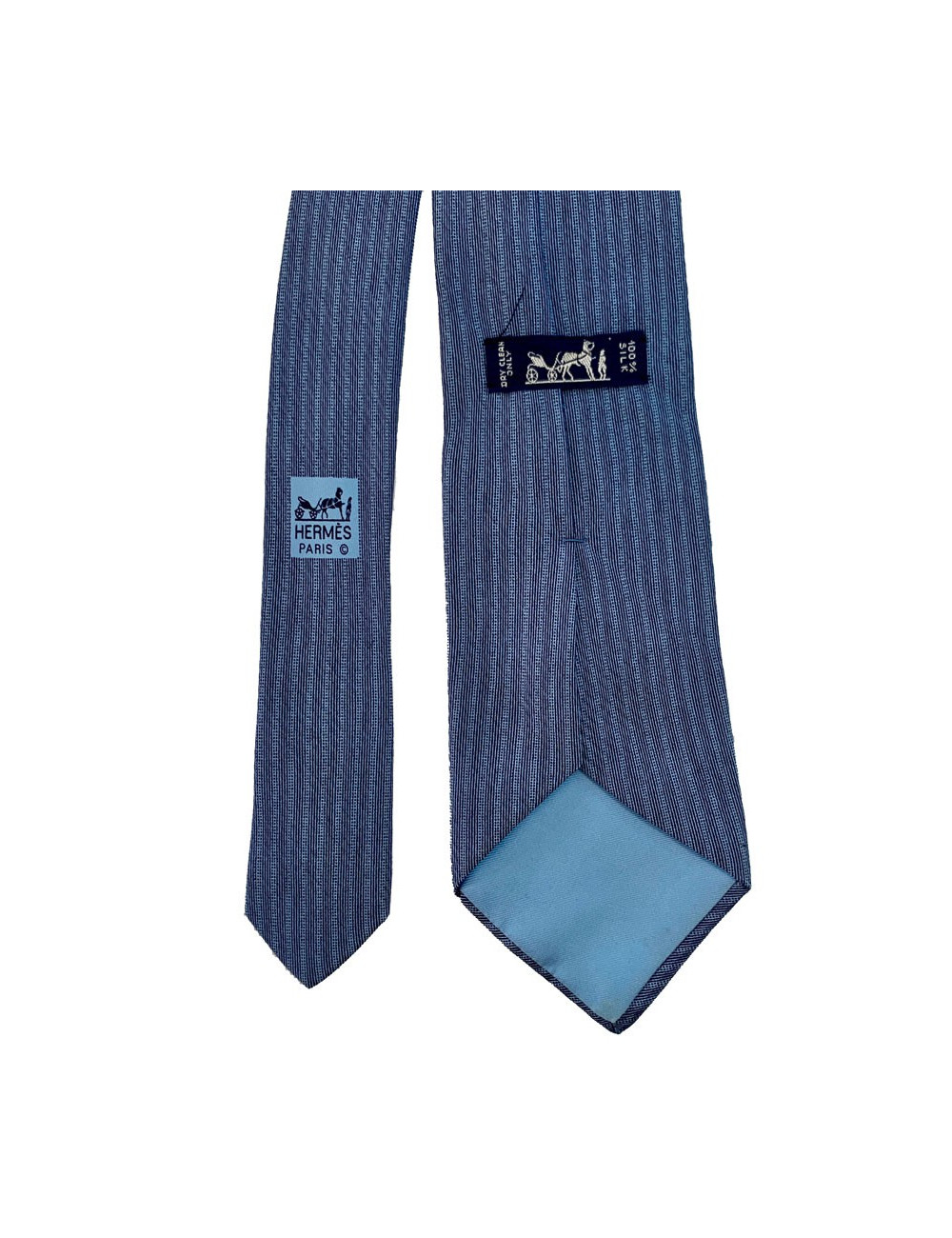 Cravate HERMES bleue à rayures en soie