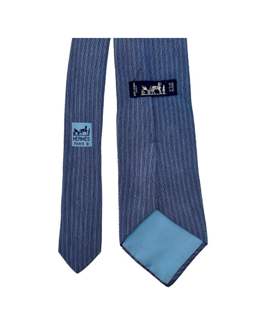 Cravate HERMES bleue à rayures en soie
