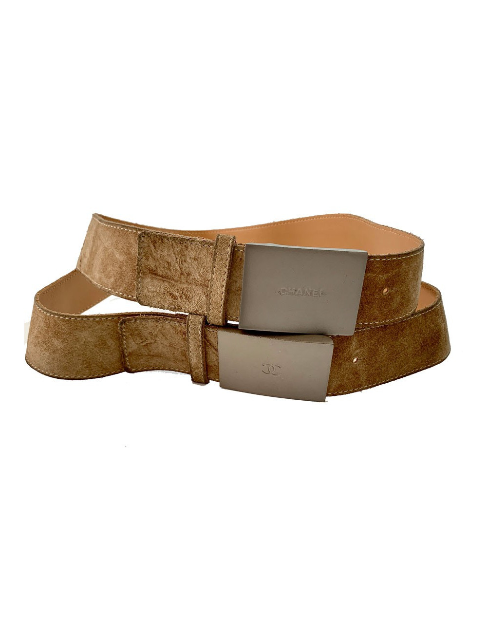 Ceinture Chanel Daim beige et boucle métal Taille 75
