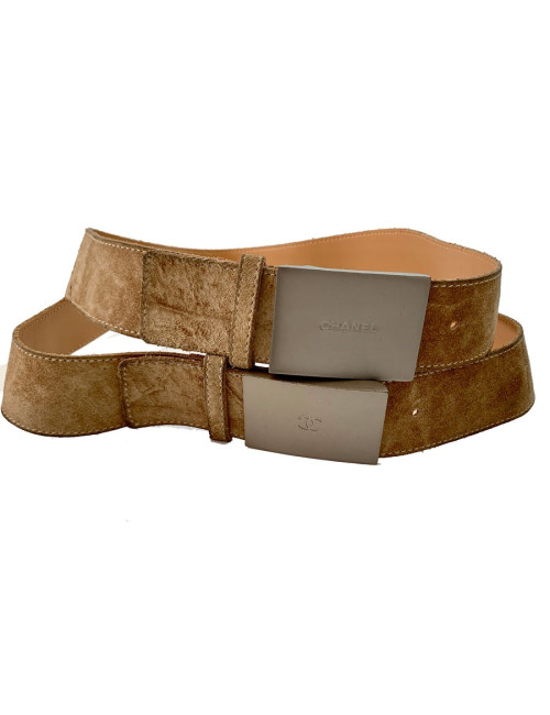 CHANEL beige calfskin suede belt
