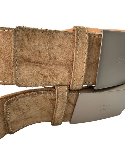 CHANEL beige calfskin suede belt