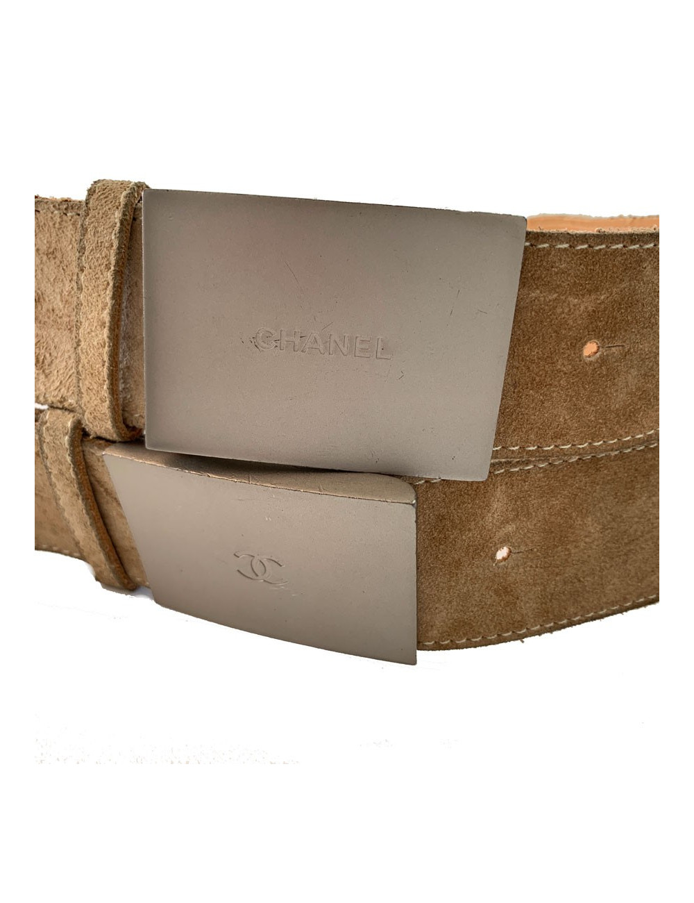 Ceinture Chanel Daim beige et boucle métal Taille 75