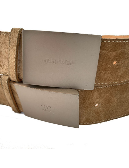 Ceinture Chanel Daim beige et boucle métal Taille 75