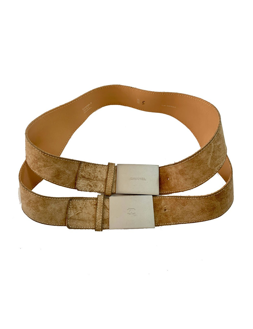 CHANEL beige calfskin suede belt