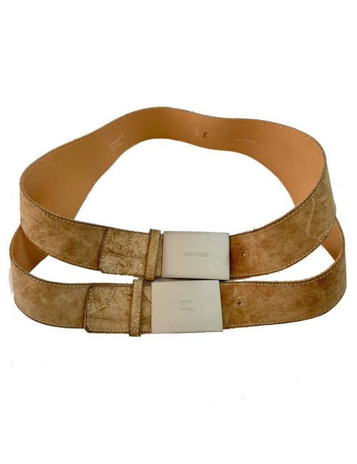 CHANEL beige calfskin suede belt