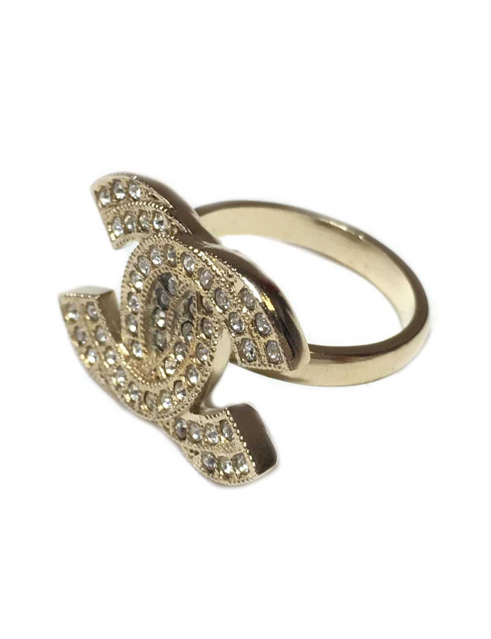 Bague CHANEL T52 CC dore et strass Swarovski