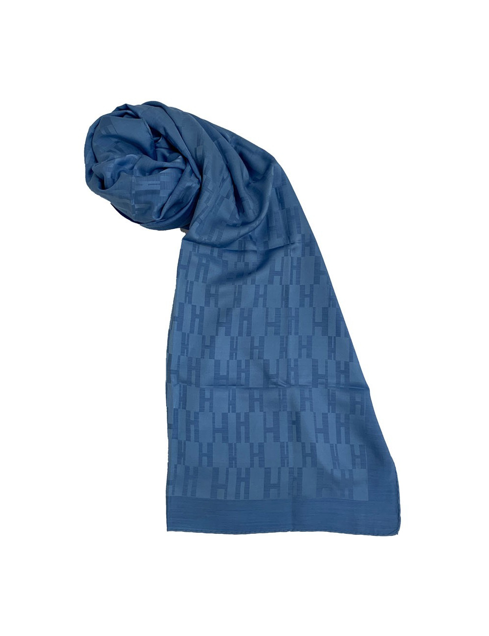 Etole Façonnée Grand H HERMES en soie et laine bleue