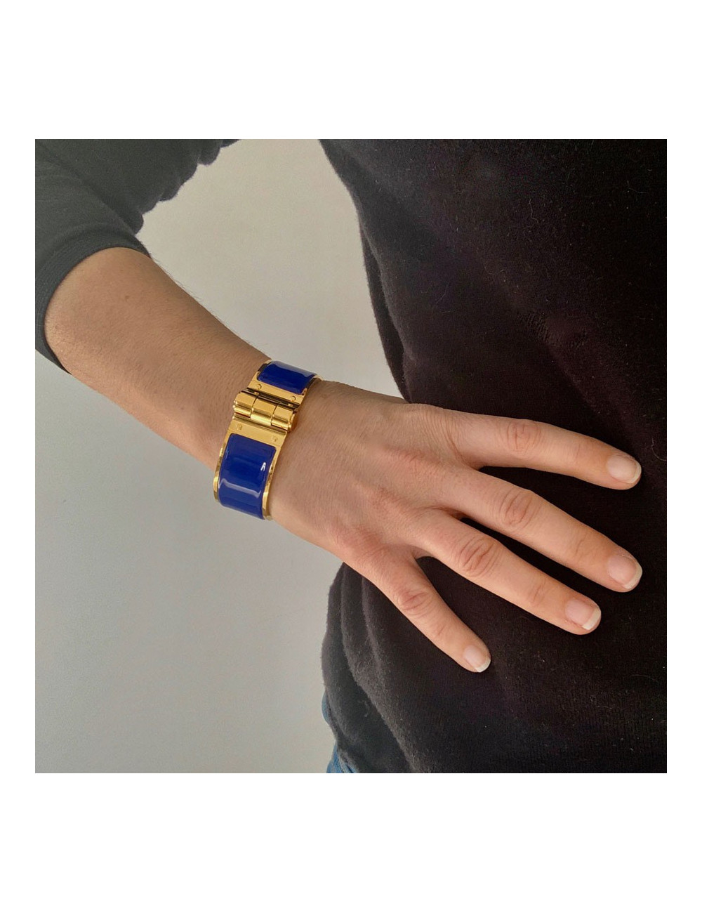 Bracelet Charnière HERMES bleu royal large