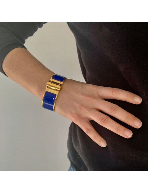 Bracelet Charnière HERMES bleu royal large
