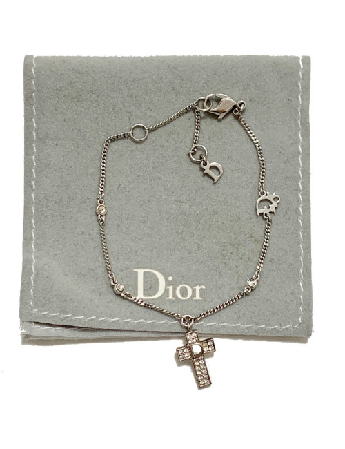 Bracelet DIOR croix strass et métal argenté