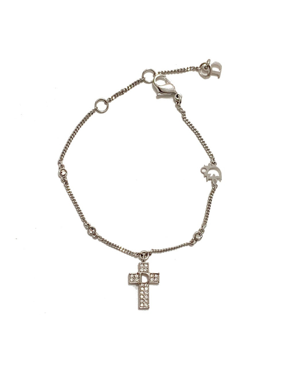 DIOR silver metal and rhinestone cross bracelet