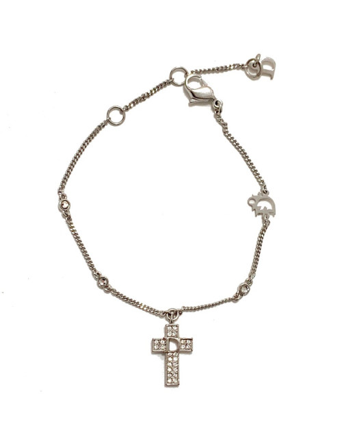 DIOR silver metal and rhinestone cross bracelet