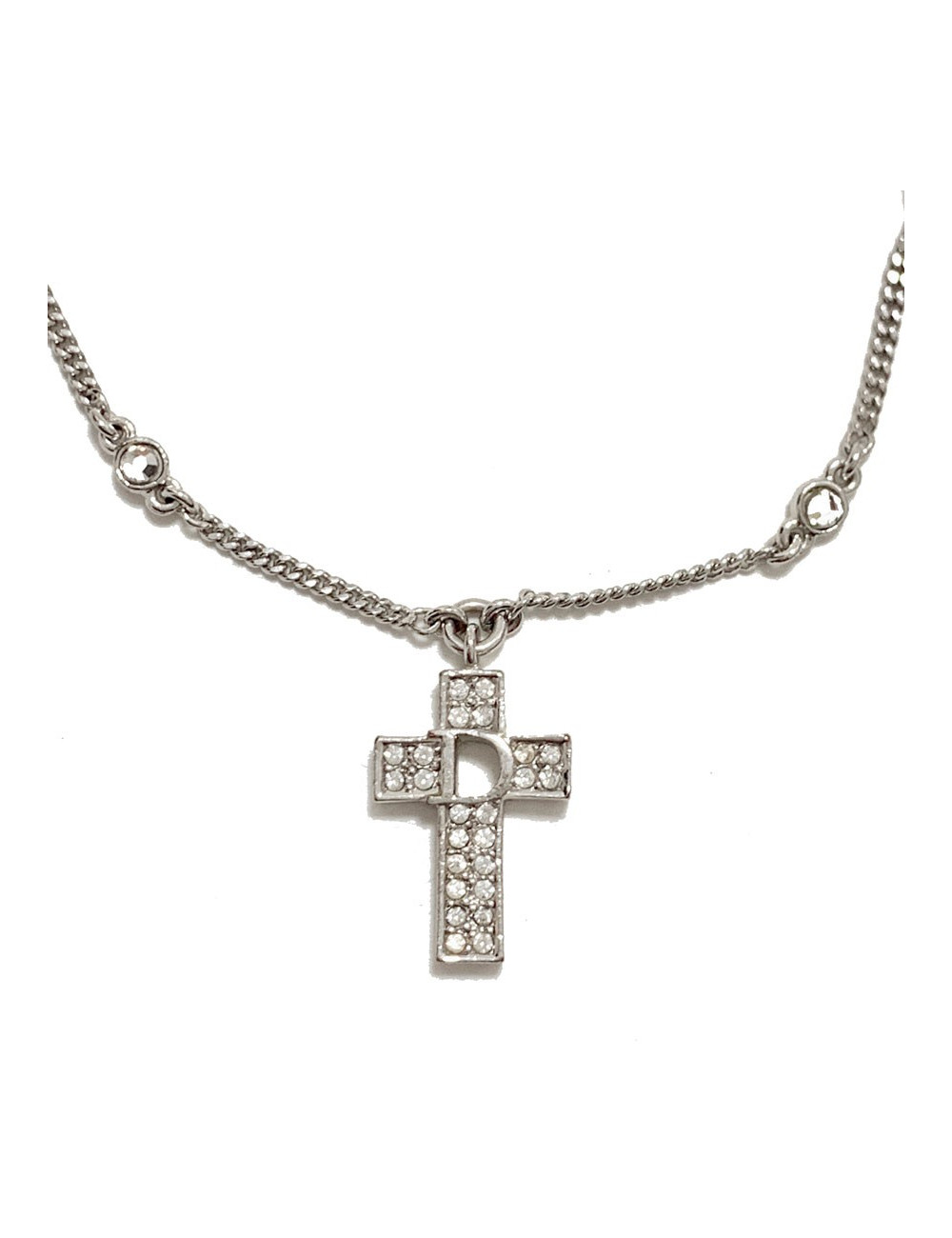 DIOR silver metal and rhinestone cross bracelet