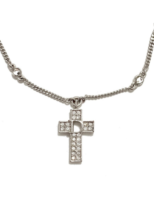 DIOR silver metal and rhinestone cross bracelet